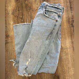 Abercrombie Light Wash Distressed Ankle Straight Ultra High Rise Jeans